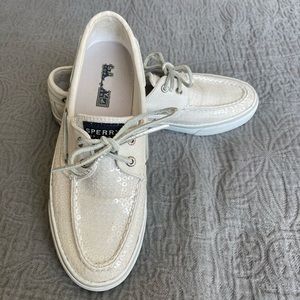 Sperry White Sequin Boat Shoes